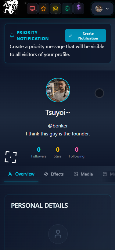 Mobile profile system in Not-Meta for creator identity surfaces.